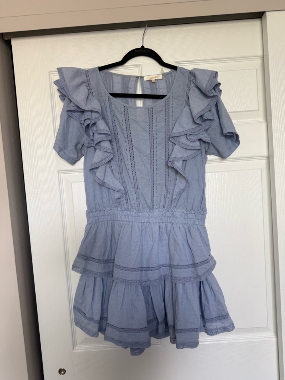LoveShackFancy Blue Ruffle Tiered Cotton Dress